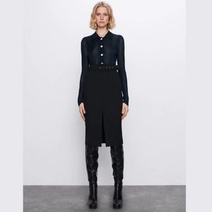 ZARA Black Belted Pencil Skirt